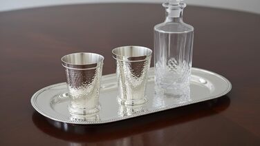 Франкфуртська посріблена кружка, 11 см, 250 мл, з кованим обідком та бісером, преміальна посріблена кружка для напоїв, стійка до потьмяніння, елегантна