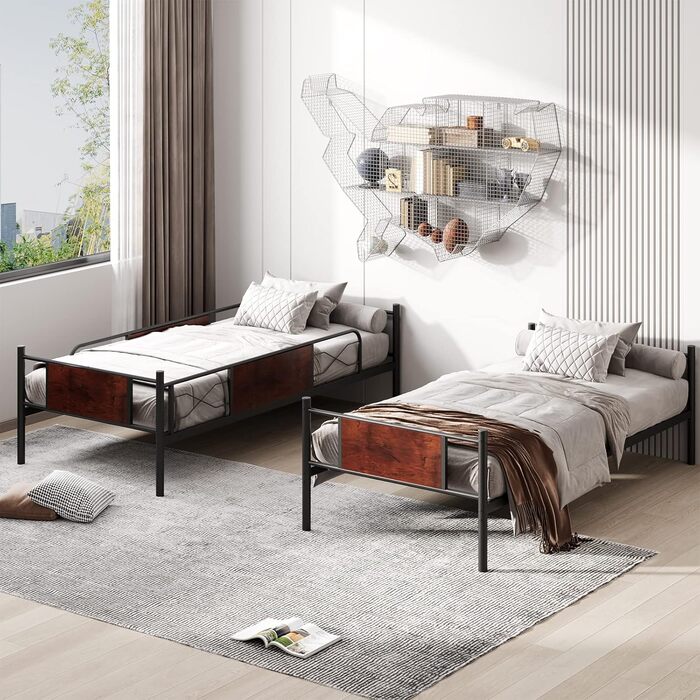 Двоярусне ліжко COSTWAY, двоярусне ліжко 2-в-1, що трансформується, з драбиною, 190 x 90 см, промислове ліжко-горище з металу, дво