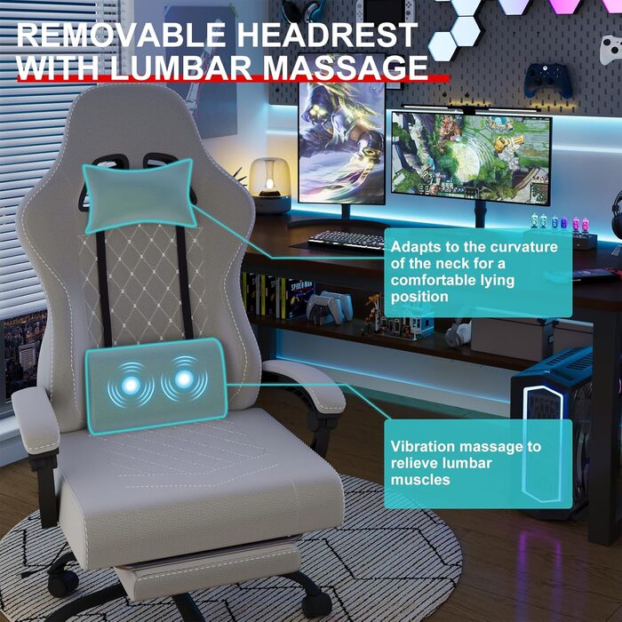 Масажне ігрове крісло Devoko тканинне, гоночне геймерське крісло з м'якої високотехнологічної тканини з масажною поперековою підтр