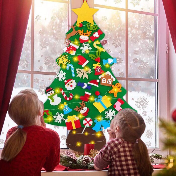 Фетровий різдвяний ялинка Lanpn зі сніговиком з фетру, дитячий різдвяний набір для рукоділля своїми руками 102 см, різдвяна ялинка з 40 знімними прикрасами, підвісний декор для дому, дверей, стіни, стиль 02
