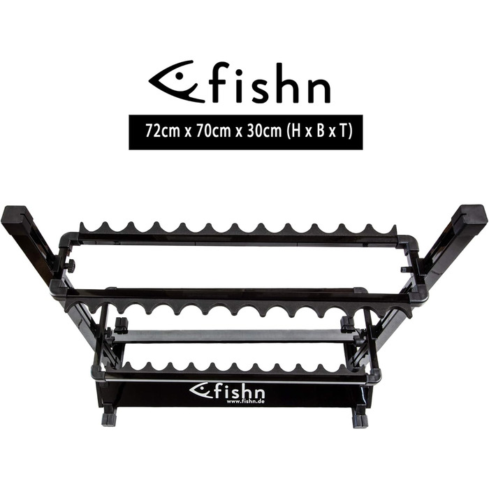 Підставка для вудок FISHN на 24 вудки виготовлена з високоякісного алюмінію, тримач для вудки, тримач для вудки - 72 x 70 x 30 см (чорна) чорний матовий
