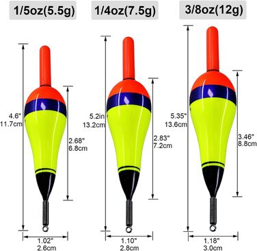 Світлодіодний світлодіодний поплавець Набір поплавців для риболовлі 5,5 г (1/5 унцій) 7,5 г (1/4 унції) 12 г (3/8 унцій) 3 шт.