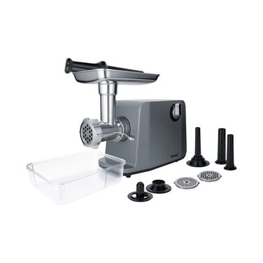 Електрична м'ясорубка Steba MG 3000Pro, 1200 Вт, 3 перфораційні решітки (3, 5, 8 мм), великий вихідний отвір 6,6 см, ніж із високоякісної нержавіючої сталі, колір нержавіюча сталь/сірий