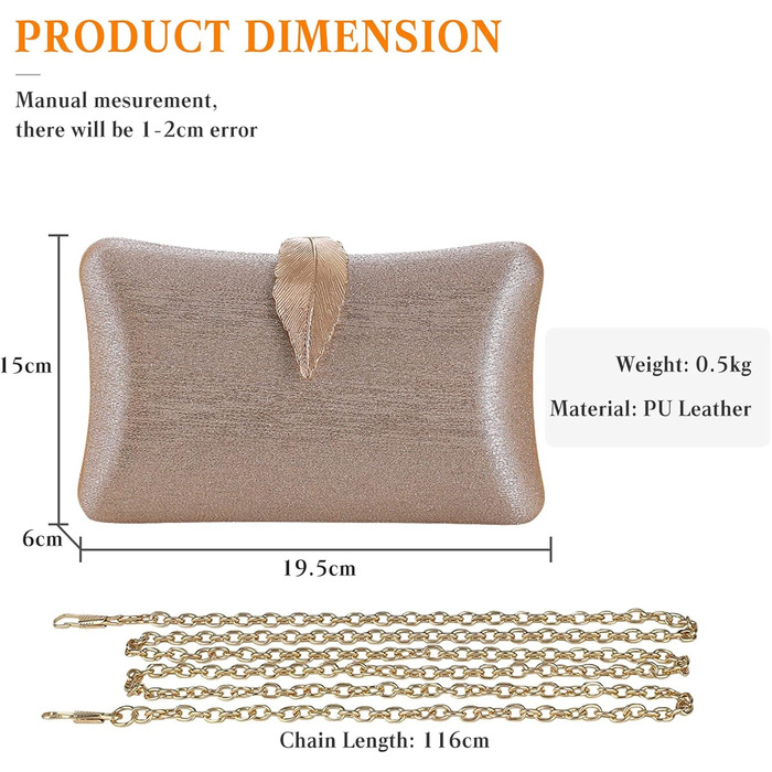 Клатч жіночий вечірній, сумочка з блискітками, ланцюжок, золотистий колір. Сумка на плече та через плече з застібкою-листом для коктейльної вечірки, балу, танців.
