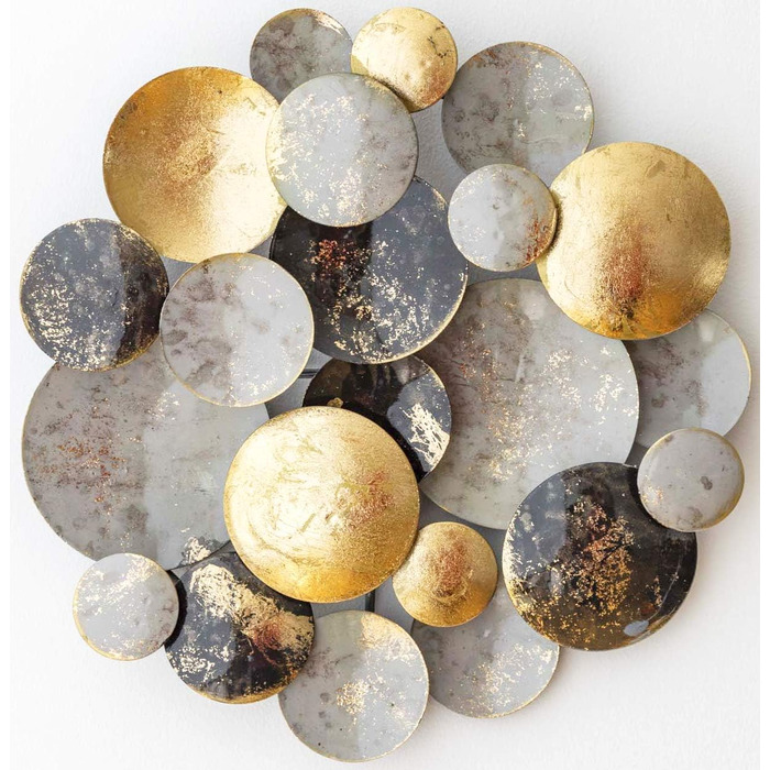 Настінне оздоблення ZEYA металеве Ø 30 см, круглий настінний орнамент 3D, настінна скульптура з металу в золотому чорно-сірому кол