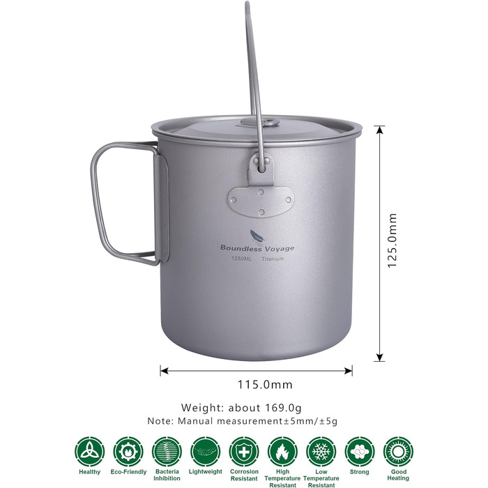 Безмежна подорож на відкритому повітрі 750 мл 800 мл 1100 мл 1300 мл Титанова каструля з кришкою Складна ручка для застави Кемпінг