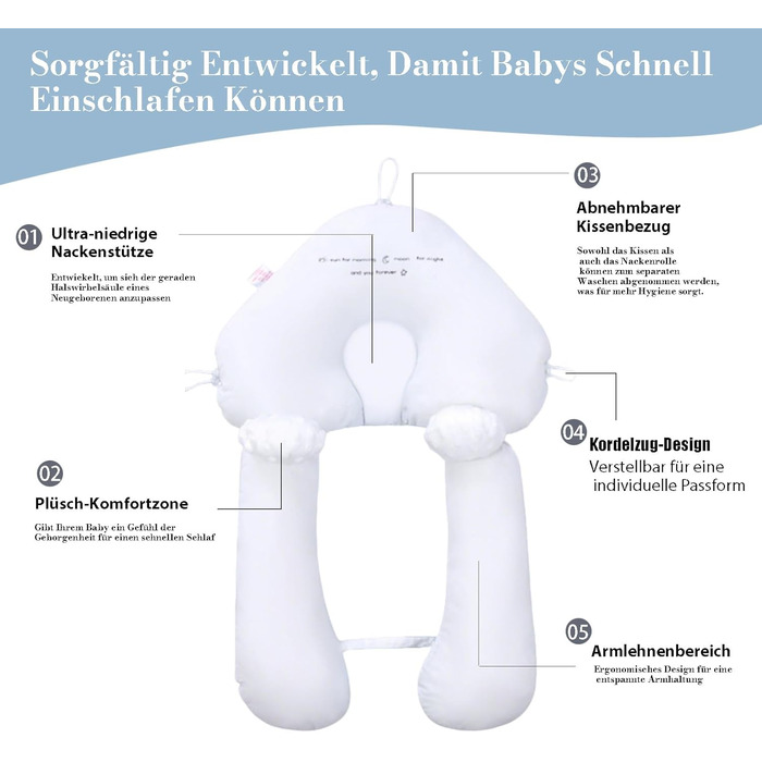 Подушка для плоскої голови, універсальна подушка для сну на боці, подушка для підтримки всього тіла, U-подібна подушка для обіймів, регульована, знімна та пральна для голови, шиї, ніг та всього тіла, різнокольорова