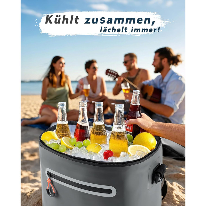 Сумка-холодильник 7/14/24 л - Ізольована та водонепроникна Портативна міні-сумка-холодильник з термоізоляційним шаром Легка для кемпінгу, пікніків, пляжу та барбекю - Герметична та міцна темно-сіра 14 л