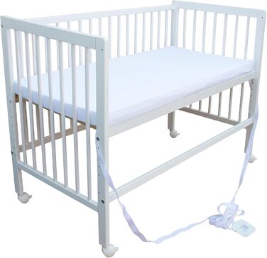 Дитяче ліжко - тумбочка - ліжко-трансформер 120x60 см з ременем, колесами та матрацом (біле з матрацом)