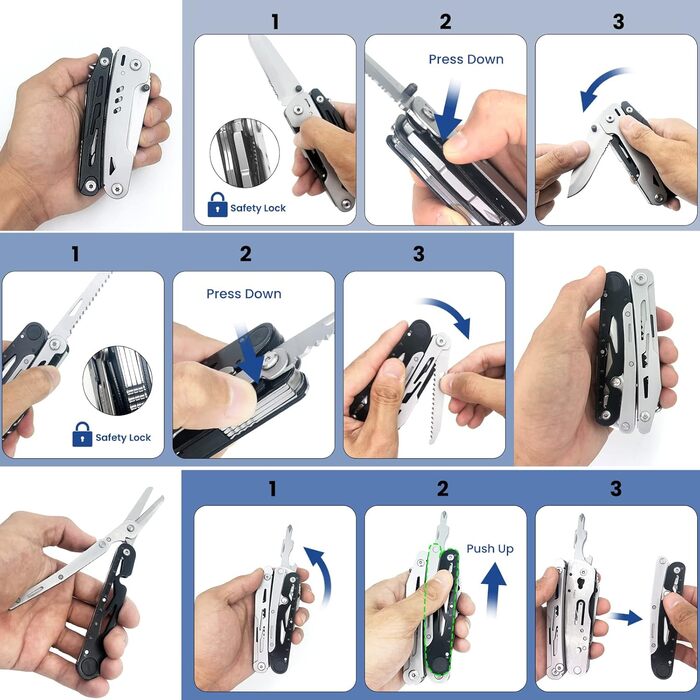 Мультитул Плоскогубці 12 в 1 з нержавіючої сталі, знімні складні ножиці, складні багатофункціональні плоскогубці, з 9 насадками дл