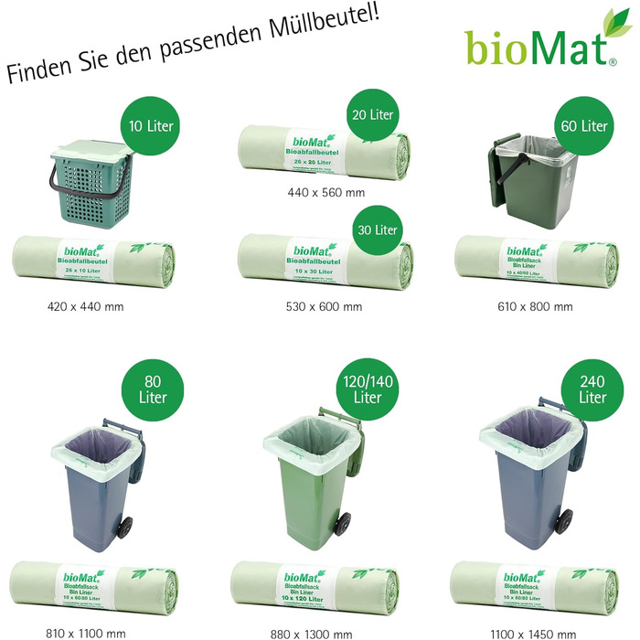 Компостовані пакети для біовідходів bioMat об&39ємом 10 л з ручкою для перенесення, 104 пакети, преміальна якість, сертифіковані DIN, кліматично нейтральні, зроблені в Німеччині