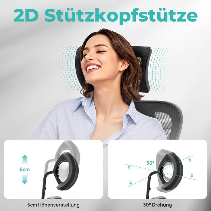 Ергономічне офісне крісло, обертове крісло з функцією гойдання, офісне крісло з регульованим підголівником, 2D підлокітники, крісло керівника з сітки, поперекова підтримка, функція гойдання 90-125, вантажопідйомність 120 кг Black-1