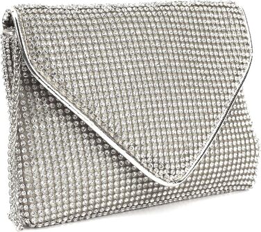 Сріблясте клатч-зчеплення з кристалами та знімним ланцюжком для вечірки, весілля, балу або банкету 06258