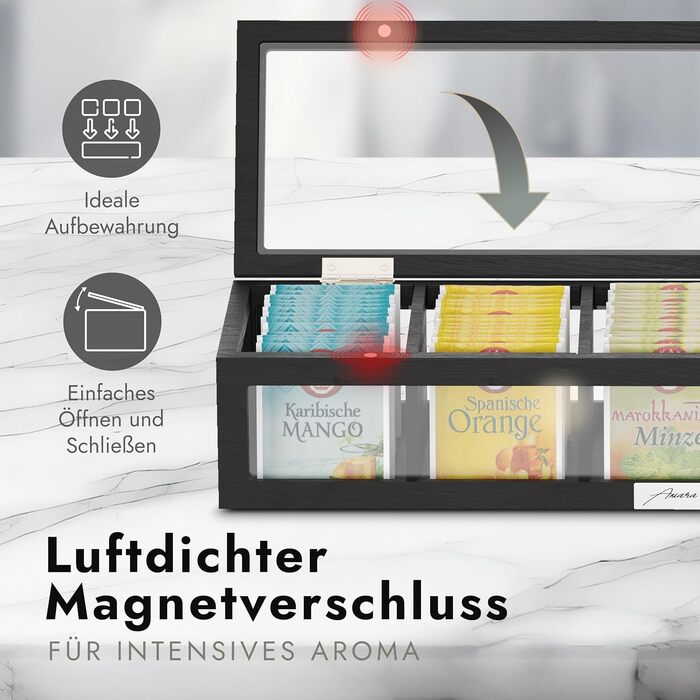 Органайзер для чайних пакетиків Amara Home & Living для шухляди, шафи, кухні та комори (на 75 чайних пакетиків) - Прозорі чайні коробки для зберігання - Коробка для зберігання як чайна скриня, контейнер для чаю та чайна полиця