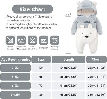 Зимовий комбінезон WYTbaby для малюків, фланелевий, зимовий, для хлопчиків та дівчаток 3-6 місяців, сірий