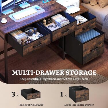 Комп&39ютерний стіл YITAHOME з шухлядами, кутовий комп&39ютерний стіл для домашнього офісу з місцем для зберігання та полицями, ігровий стіл-робоча станція зі світлодіодним освітленням та розетками, кутовий стіл, вінтажний коричневий