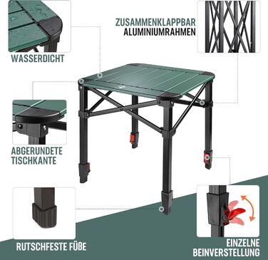 Алюмінієвий розкладний стіл VILLEY з сумкою для перенесення, складний кемпінговий стіл з алюмінію, складний балконний стіл, садовий стіл для пікніків, кемпінгу та пляжного відпочинку на свіжому повітрі, 40 * 40 * 53 см, малий