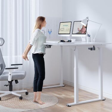 Електричний стіл Dripex з регульованою висотою 180x110 см, L-подібний стіл з регульованою висотою та подвійним двигуном, кутовий стіл з 4 ніжками для суперстійкості, дошка для зрощування, білий 180 x 110 см
