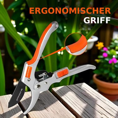 Садові ножиці преміум-класу з храповиком, включаючи послугу заточування, професійні садові ножиці з храповиком, 30 років якості, професійні садові інструменти, ножиці для гілок, ножиці, ножиці для троянд, ножиці для рослин, ножиці для квітів