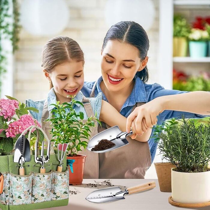 Набір садових інструментів Gartenwerkzeug, 7 предметів, з органайзером-сумкою для інструментів, міцний нержавіючий набір садового інструменту, ідеальний подарунок для жінок, чоловіків та садівників-любителів