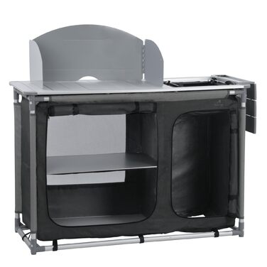 Кемпінгова шафа CampFeuer Кемпінгова кухня з алюмінієвою рамою Бризкозахисний екран та раковина 117 см x 50 см x 109,5 см Кемпінгова полиця, Складана кемпінгова шафа, Кемпінгова кухня, Кемпінгові меблі