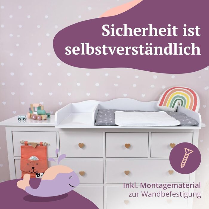 Пеленальний блок XXL сумісний з комодами IKEA Hemnes тощо. 108x80x10 см Пеленальний матрацик з дерева МДФ Пеленальний блок преміум