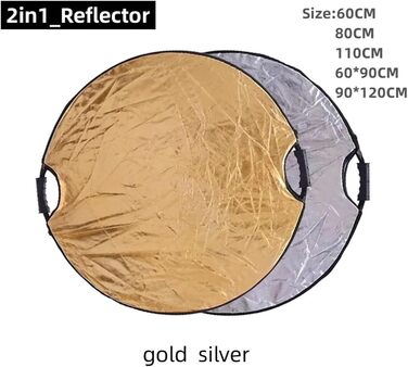 Рефлектор для фотографій Рефлектор 5в1 срібло біле золото портативний розбірний м'який легкий круглий фотознімок для студії (60 см-золото slver)
