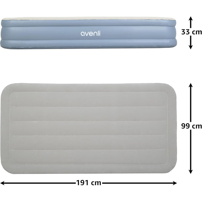 Самонадувальний надувний матрац/ліжко AVENLI для 1 особи, 1999x33 см, надувне гостьове ліжко з вбудованим насосом, висока спальна поверхня, флокована поверхня для кемпінгу та дому