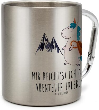 Термос-кухоль з альпіністом-єдинорогом &quotМістер і місіс Панда&quot - подарунок, кухоль для пиття з нержавіючої сталі, ізольований кухоль, кухоль для чаю, термокружка, кухоль з карабіном, пригоди, мандрівник, єдинороги, гори, подорожі, єдиноріг