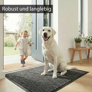 Килимок для дверей HELLSER Килимок для бруду для використання всередині та зовні приміщень Нековзний та плоский Сертифіковано Oeko-Tex Для дому, патіо та коридору Чорно-сірий 90x120 см (Прямокутний)