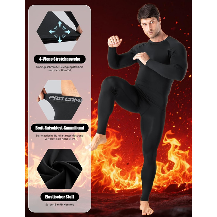 Термобілизна Niksa для чоловіків, комплект лижної білизни, довгий функціональний комплект, дихаюча м&39яка термобілизна для футболу, бігу, фітнесу, походів, чоловіків, чорного кольору*1 (верх*1 низ*1)