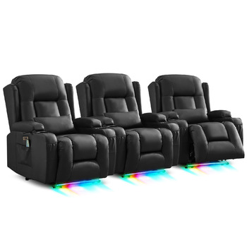 Крісло для телевізора з розкладним підйомником, масажне крісло з електрорегулюванням, функцією відкидання та підставкою для ніг, крісло для телевізора зі штучної шкіри з функцією підігріву, крісло для кінотеатру зі світлодіодним підсвічуванням/USB для віт