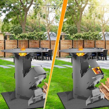 Ракетна піч із пластиною для гриля, гачком для вогню та 2 додатковими ніжками. Кемпінгова піч виготовлена з міцної сталі товщиною 3 мм. Кемпінгова піч, дров&39яна піч, ракетна піч, для використання на відкритому повітрі.