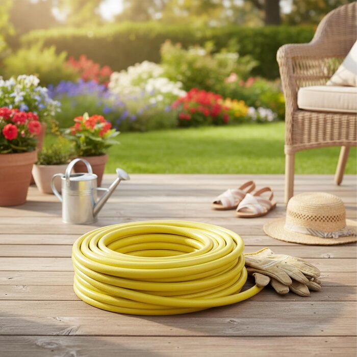 Шланг садовий Relaxdays, різної довжини, універсальний водопровідний шланг 1/2, стійкий до УФ-випромінювання та погодних умов, PP, жовтий 50 м