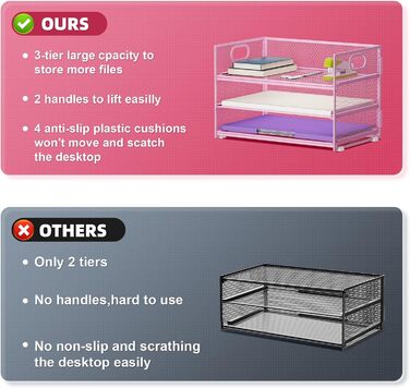 Органайзер для канцелярського приладдя Marbrasse, 3-рівневий органайзер для канцелярського приладдя з ручкою, сітчастий органайзер для файлів формату A4, канцелярське приладдя (рожевий) 36 x 28 x 20 см рожевий