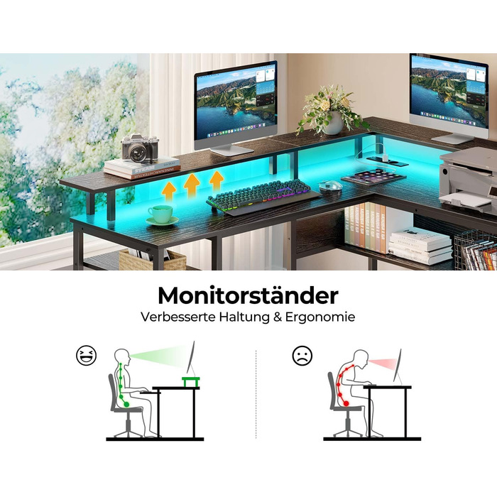 Г-подібний ігровий стіл Rolanstar, 137 x 108 см, метал / дерево, чорний