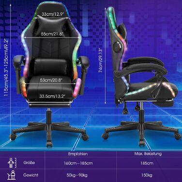 Ергономічне ігрове крісло з динаміками та світлодіодним освітленням, регульоване комп&39ютерне крісло з підставкою для ніг, підголівником та підлокітниками, крісло зі штучної шкіри для офісу та дому, чорне