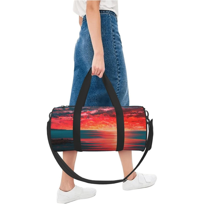 Спортивна сумка, дорожня сумка, пляжна сумка, принт Захід сонця, сумка на нічліг, чорна, універсальний розмір, сумка для подорожей