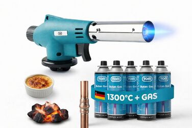 Газовий пальник TOM Кріплення для пальника Газові балончики з байонетним кріпленням MSF-1A для майстерні, саду, кухні тощо 1300C П&39єзорозпал Паяльний пальник Пальник Бунзена (газовий пальник з 4 газовими балончиками)