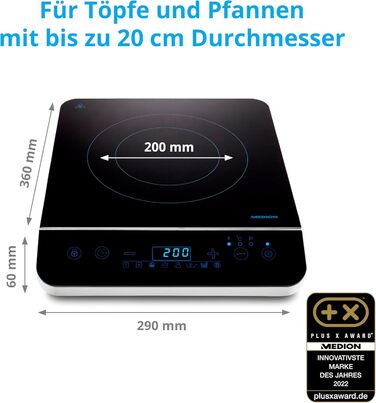 Індукційна конфорка MEDION / 2000 Вт / діапазон температур 60-240 C / 8 автоматичних програм / 10 рівнів потужності / LED-дисплей / MD 17595 / чорний