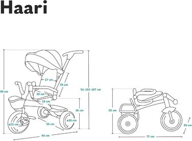 Триколісний велосипед LIONELO Haari 2в1 з перекладиною від 18 місяців до 25 кг, вперед і назад, безкамерні гумові шини, великий ві
