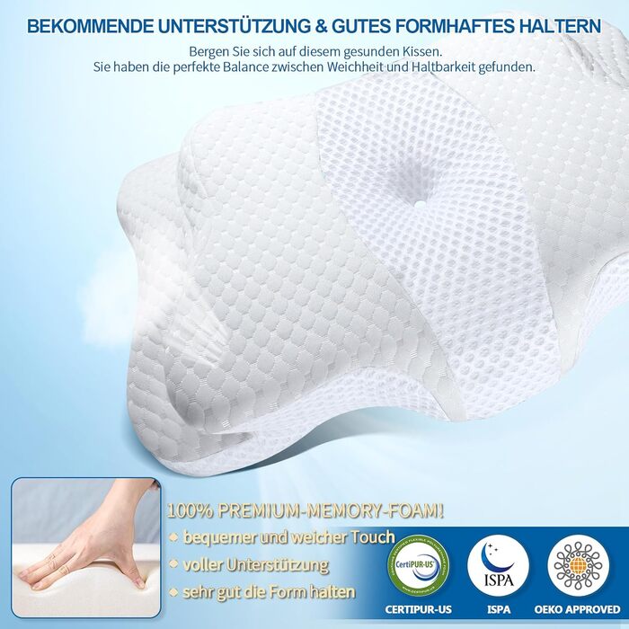 Подушки з піни з ефектом пам&39яті, шийна подушка для полегшення болю в шиї та плечах, ергономічна контурна подушка для ліжка, м&39яка для сну на боці, на животі та на спині, біла