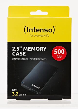 Зовнішній жорсткий диск Intenso Memory Case 500 GB (6,35 см (2,5 дюйма) 5400 об/хв, 8 МБ кеш-пам'яті, USB 3.2) чорний 500 ГБ (USB 3.2)