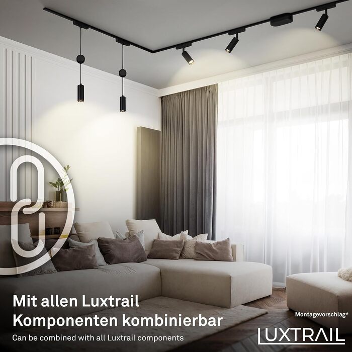 Стартовий набір трекової системи освітлення BRILONER Luxtrail 4 LED-споти, поворотні, розширювані, 2 м, чорний