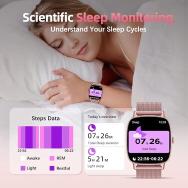 Жіночий смарт-годинник coioc з функцією телефону, 1,85-дюймовий HD фітнес-годинник, 120 спортивних режимів, пульсометр та крокомір, водонепроникний IP68, сумісний з iOS та Android, рожевий