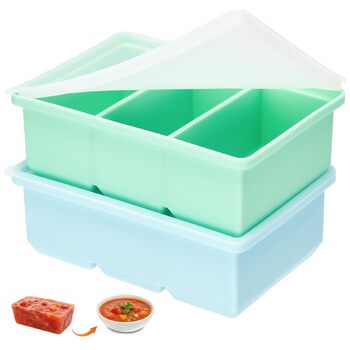 Контейнери для заморожування супів, 2 шт., силіконові кубики для супу з кришками, морозильна камера без бісфенолу А, лоток для кубиків льоду в морозильній камері для бульйону, соусу та льоду (синійзелений, 220 мл)