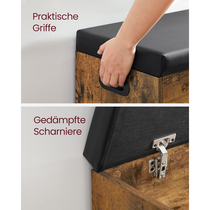 Лавка для взуття VASAGLE із сидінням, лавка для зберігання речей, м&39яка, 3 відкриті відділення, відділення під подушкою сидіння, взуттєва полиця для вітальні, коридору, вантажопідйомність до 136 кг, вінтажно-коричневий колір LHS30BX 80B см вінтажно-кори