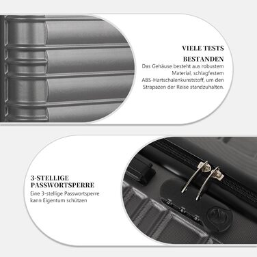 Ручна поклажа, 20-дюймова валіза з твердою оболонкою, візок, легка валіза на колесах з ABS-пластику, дорожня валіза з 4 колесами, 3-значний кодовий замок (темно-сірий, 41 л) Темно-сіра ручна поклажа (M)