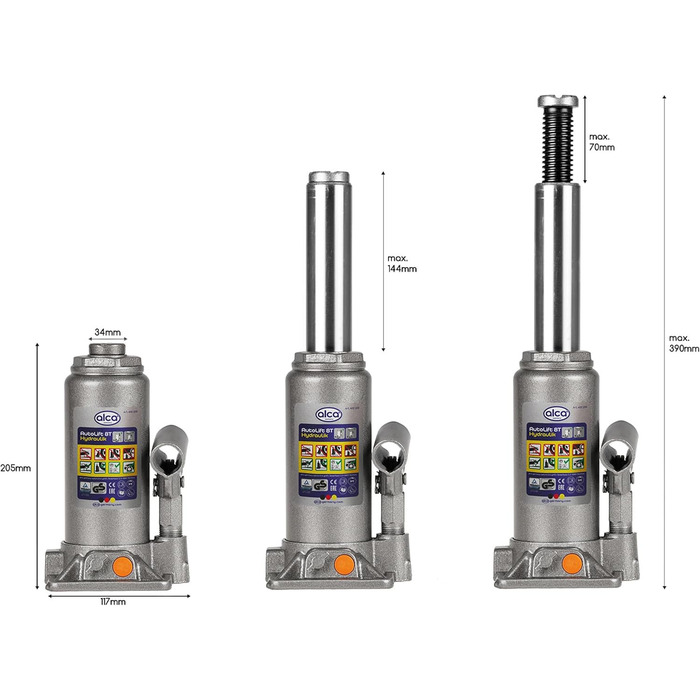 Гідравлічний поршневий домкрат alca jack гідравлічний 8t поршневий домкрат для висоти підйому позашляховика/автомобіля 18,5-36 см