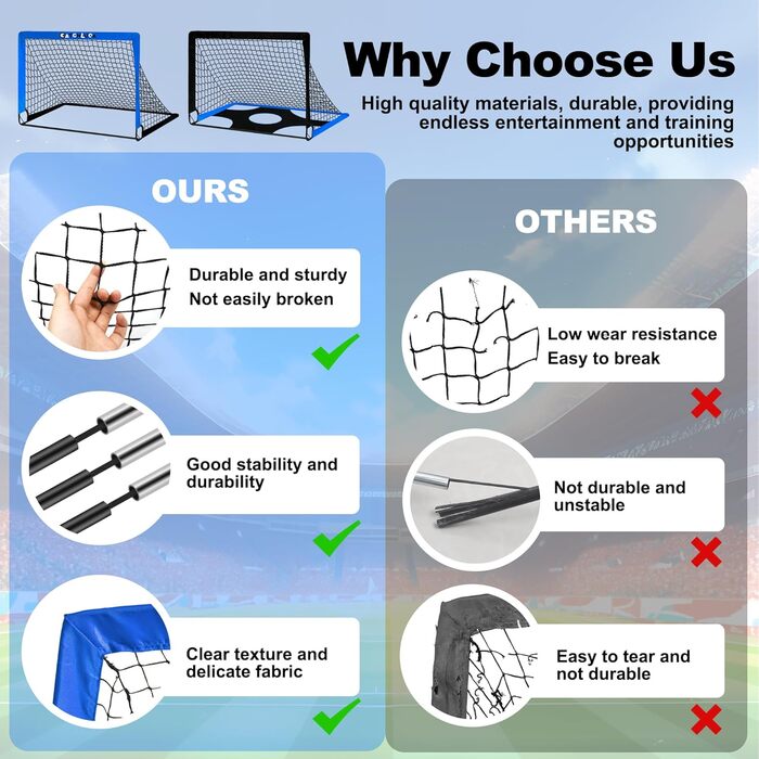Висувні футбольні ворота для дітей, садові футбольні ворота, вуличні футбольні ворота для дітей з цільовими зонами, три ворота, футбольні, 6 перешкод та сумка для перенесення, сині